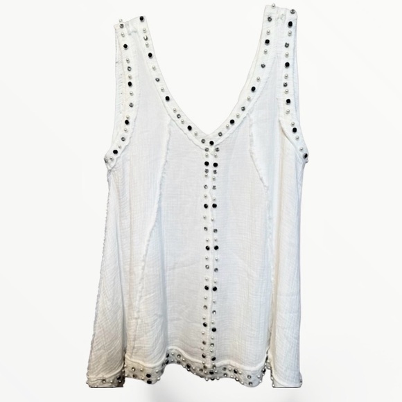 POL Tops - NEW POL Pearl/Studded Oversized White Sleeveless Top/Tunic Fits XS/S/M/L/Xl/XXL